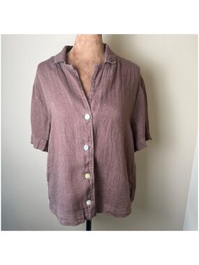 Cloth & Stone 100% Linen Shirt Womens Medium Brown Boxy Lagenlook Minimalist Top